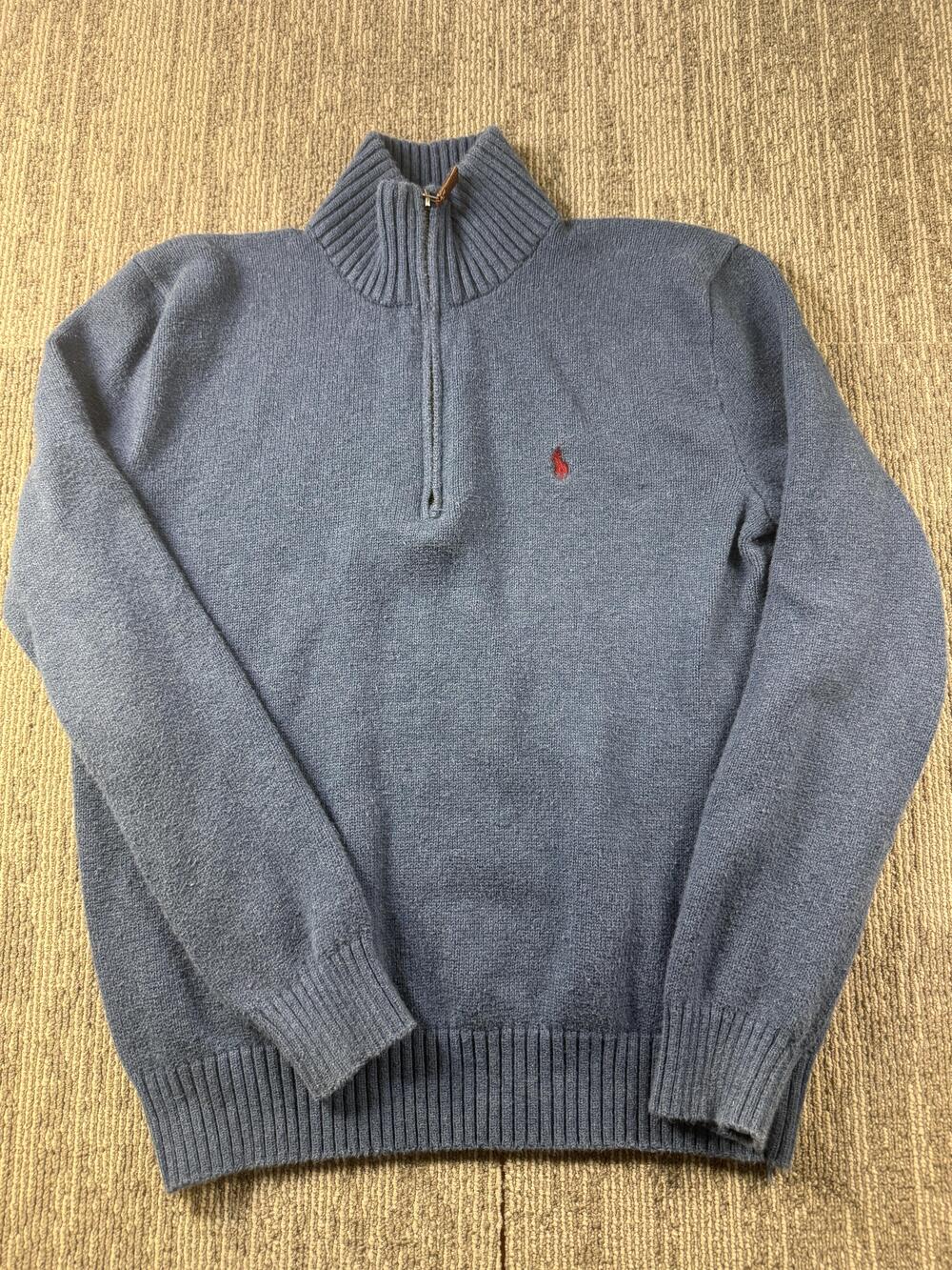 Polo By Ralph Lauren Sweater Mens Small Blue 1/4 Zip Mock Neck Cotton Knit Pony